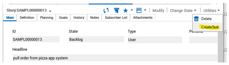 create task main tab
