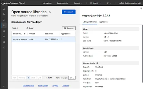 Figure 2 shows the open source library scan results, including library name and version number