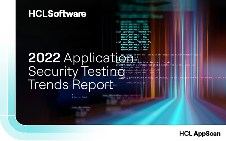 HCL AppScan 2022 Application Security Testing Trends Report cover featuring code visualization and glowing light effects