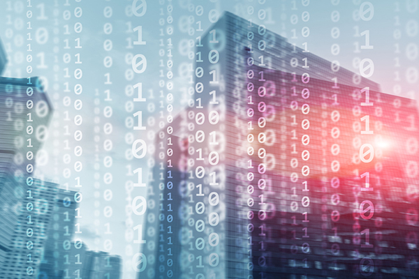 Binary code pattern (ones and zeros) with digital gradient overlay representing static application security testing