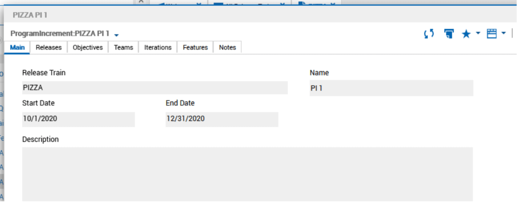 program increment main tab