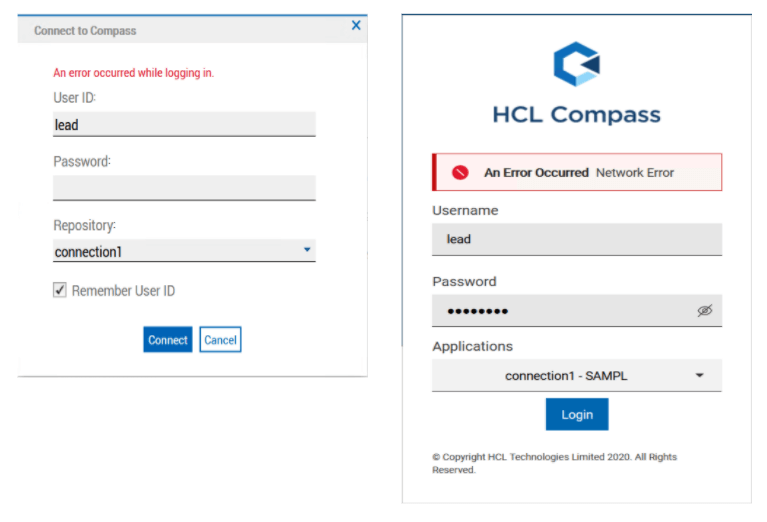 HCL compass login error