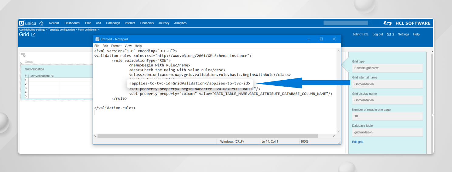 Manage TVC-Grid Validation in Unica Plan