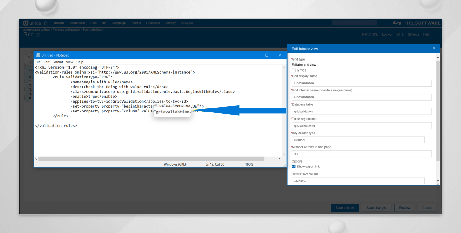 Manage TVC-Grid Validation in Unica Plan