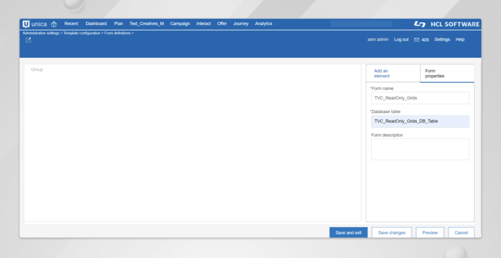 HCL Unica Plan’s TVC Read Only Grid