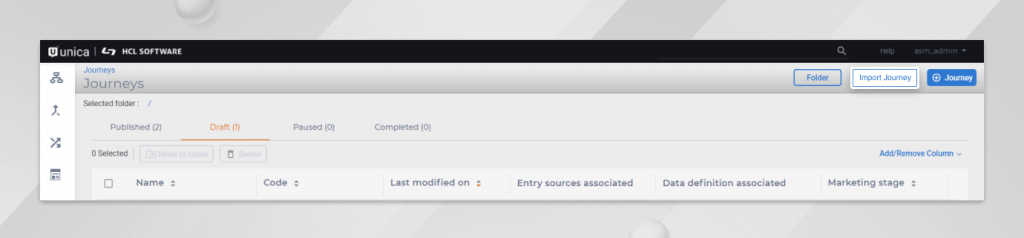 Export and Import Functionality in HCL Unica Journey