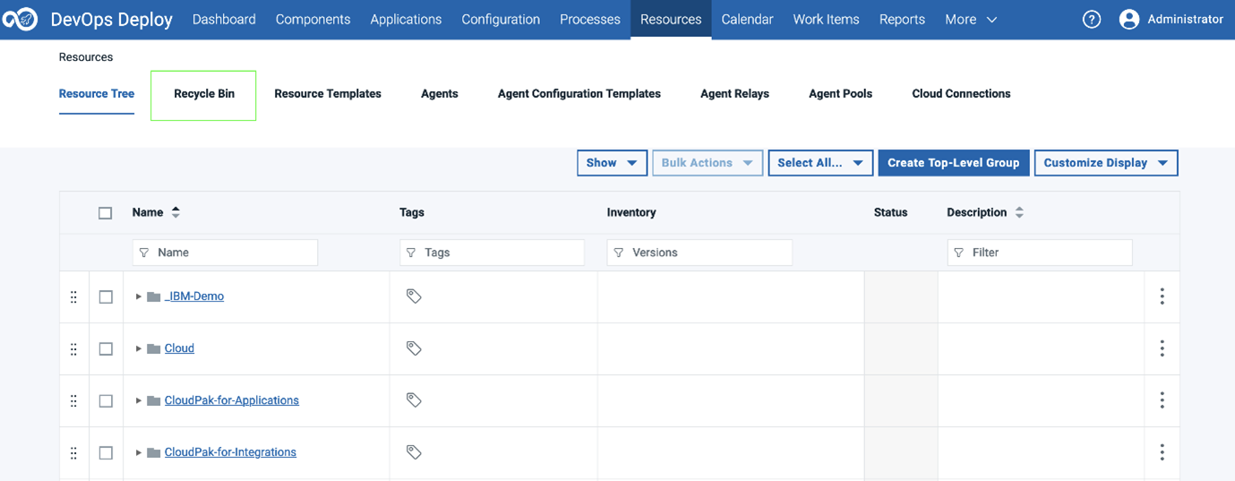 Recycle Bin for the Resource Tree