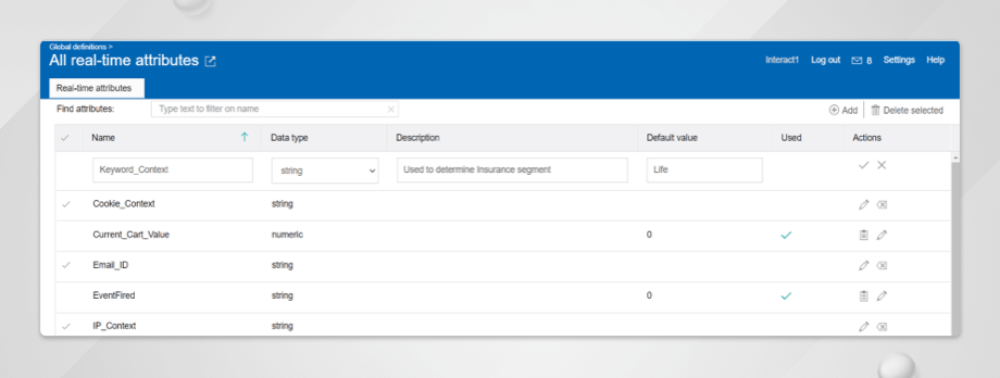 Unica Interact – Real-Time Attributes