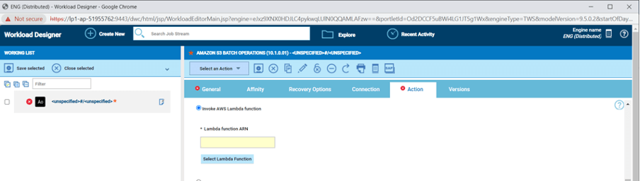 Invoke AWS Lambda Function section