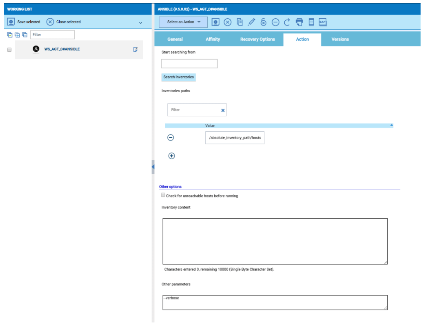 workload automation search form