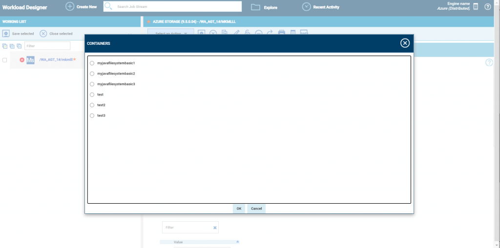 Action Tab - Select Container