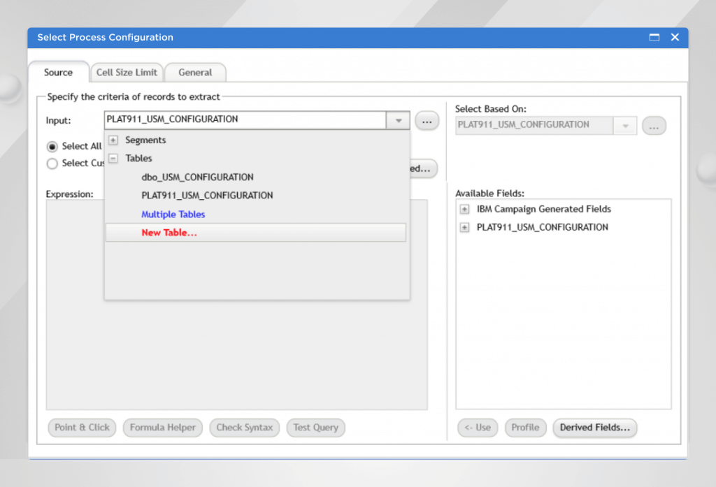 Unica Campaign Process Configuration