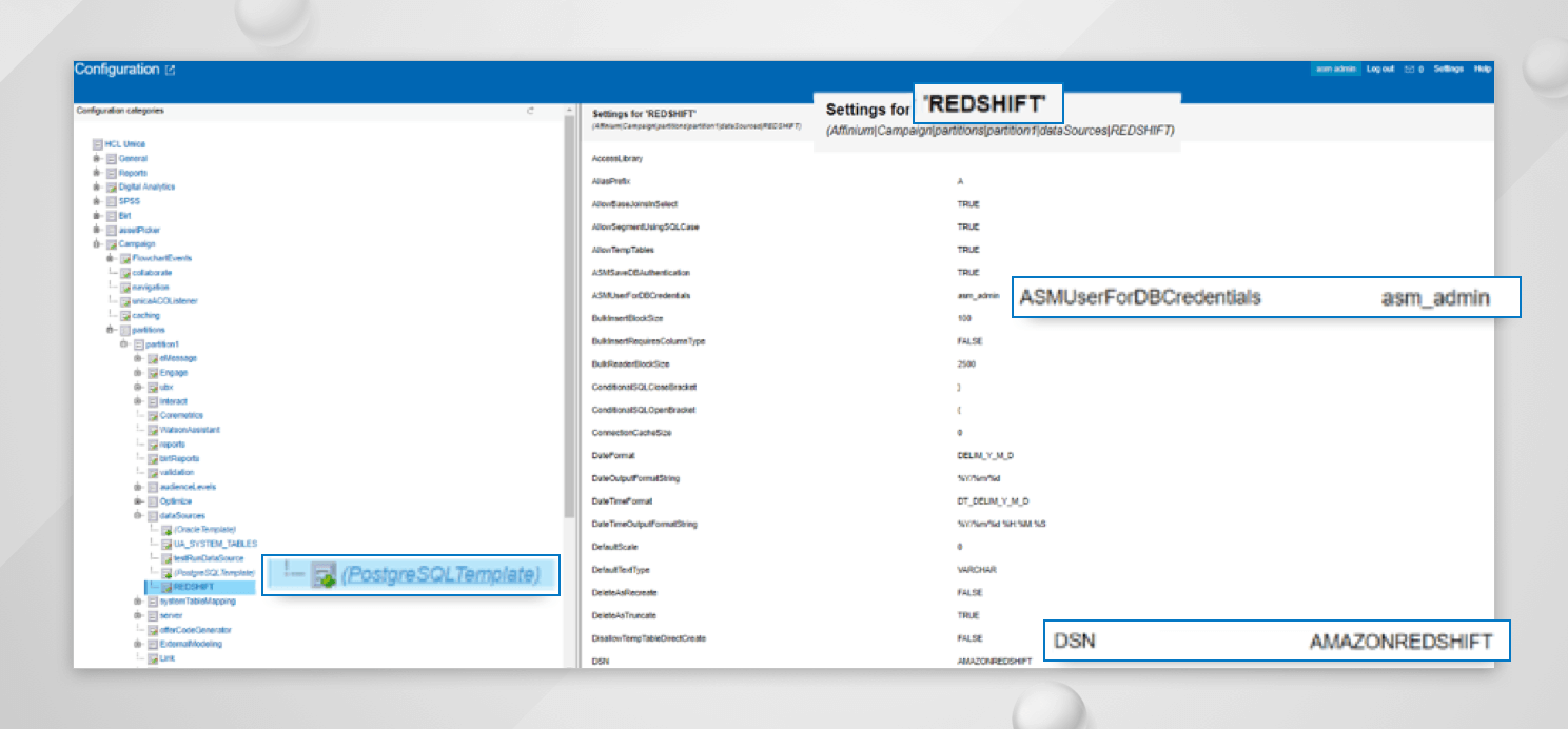 HCL Unica Campaign with Amazon Redshift Database