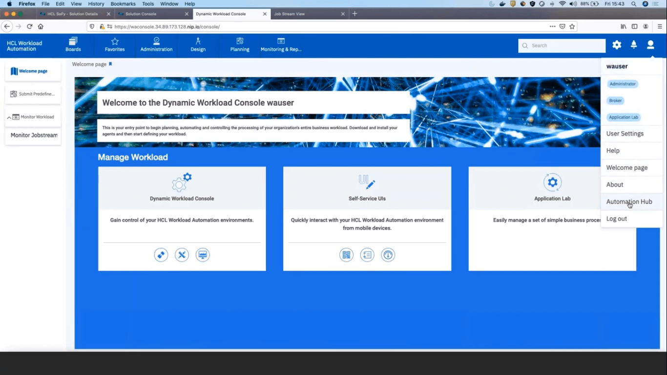 dynamic workload console
