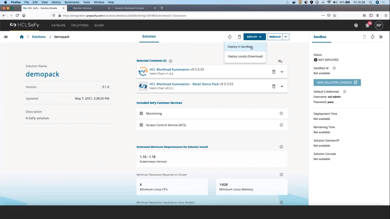 Deploy the solution in sofy sandbox mode