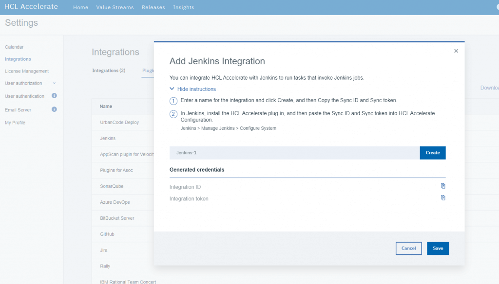 connecting jenkins with hcl accelerate