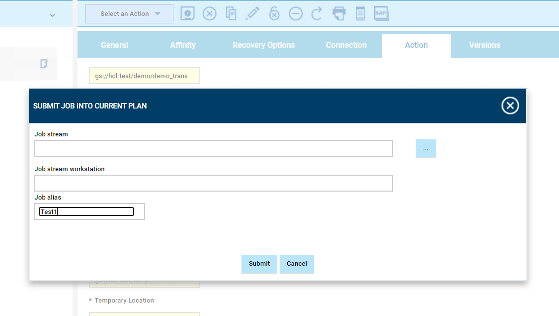 Submit Job Into Current Plan Page