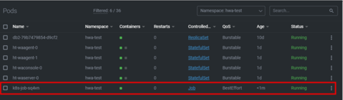 Kubernetes Batch job pod view